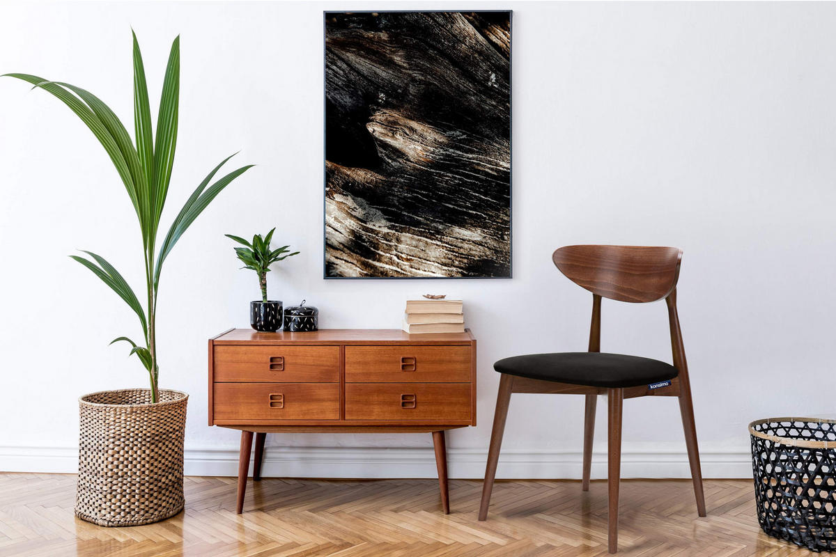 STUHL-SET RABI 2 Stück Gestell aus Buche Massivholz, schwarz - Walnussfarben/Schwarz, Holz/Buchenholz (47/79/45cm) - KONSIMO®