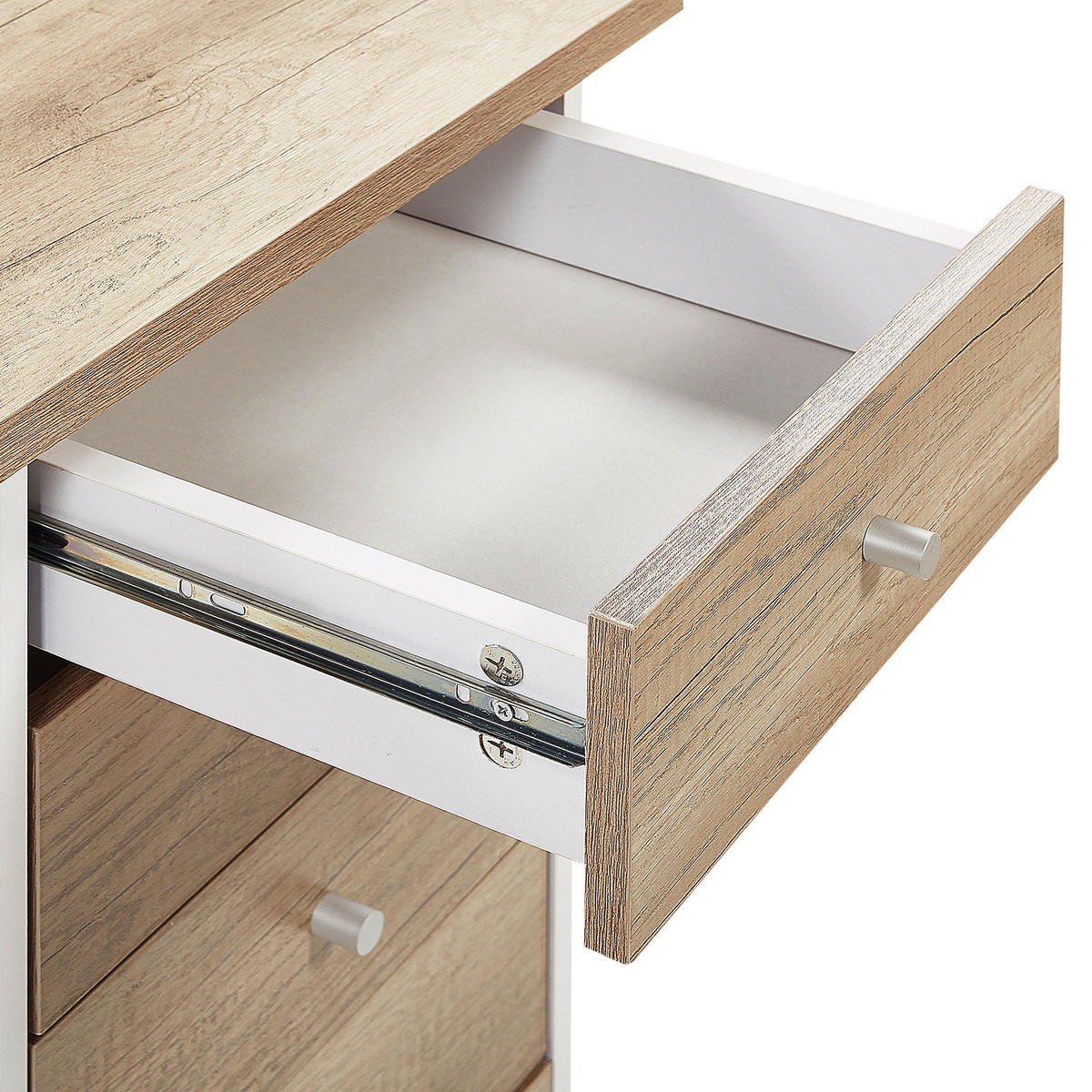 SCHREIBTISCH heller Holzfarbton/weiß 140/60/76 cm Heber - Hellgrau, Holzwerkstoff (60/140/76cm) - Beliani