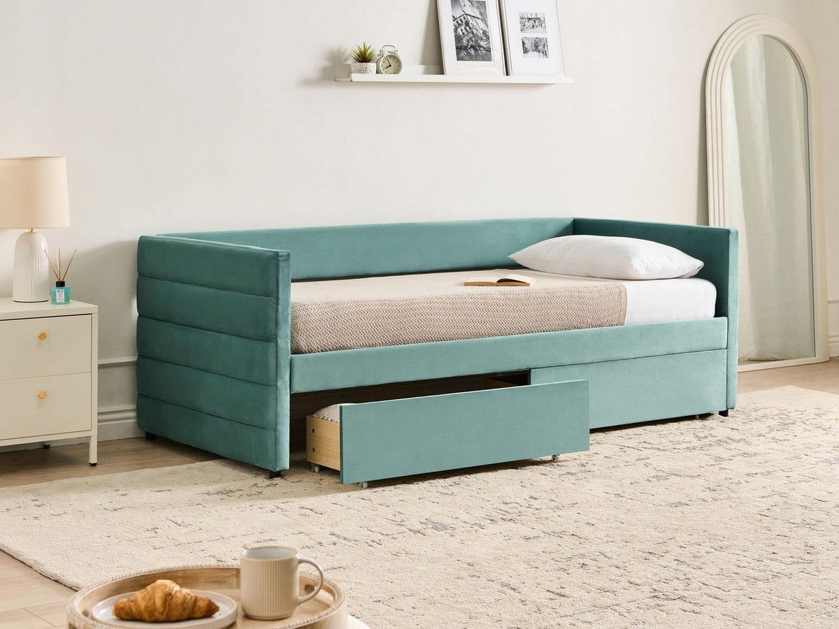 TAGESBETT mit Stauraum 90/200 Samtstoff Mintgrün Marray - Mintgrün, Textil (90/200cm) - Beliani