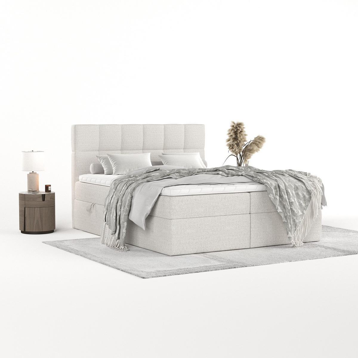 POSTEL BOXSPRING VARENO 200/200 Světle béžová - černá/písková barva, kov/dřevo (200/200cm) - AltaBeds