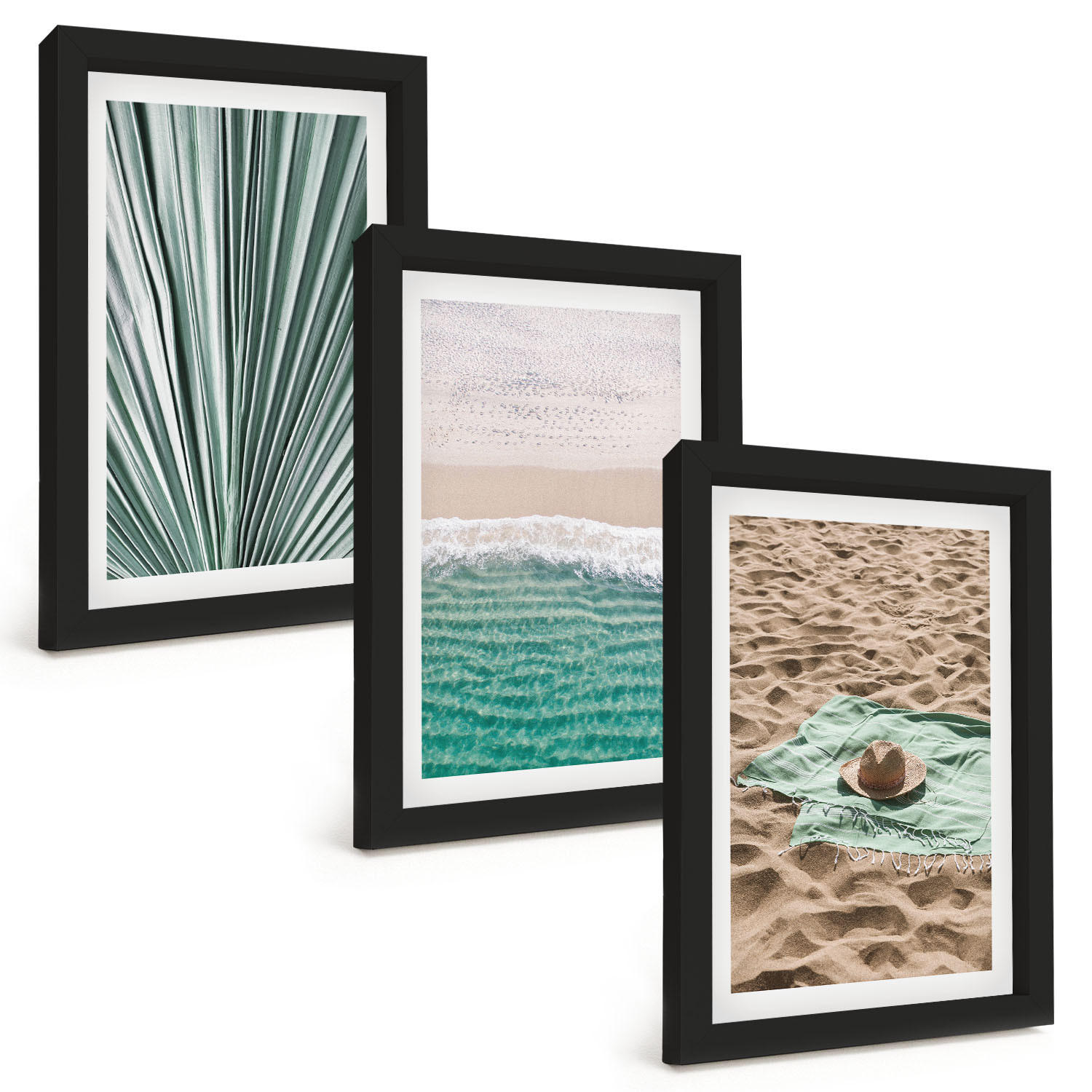 BILDER SET 3er Set - 20x30 cm Schwarzer Rahmen - Urlaubsblick Strand Meer - Schwarz, Kunststoff (20/30cm) - TULUP