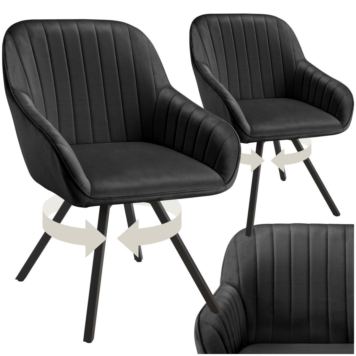 ARMLEHNSTUHL drehbarer 2er Set Snug 58 x 58 x 82 cm schwarz - Schwarz, Textil (58/82/58cm) - tectake