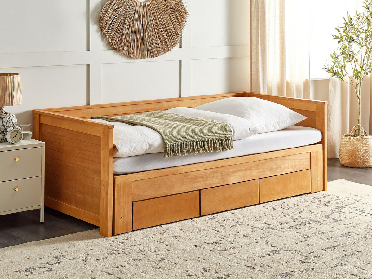 TAGESBETT Heller Holzfarbton 90-200 cm Cahors - Eschefarben, Holzwerkstoff (90/200cm) - Beliani