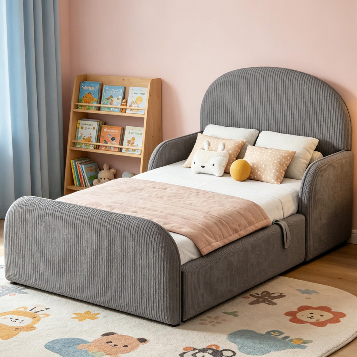 KINDERBETT mit Stauraum 90x200 cm Samt Grau - Grau, Metall (90/200cm) - Meubliv