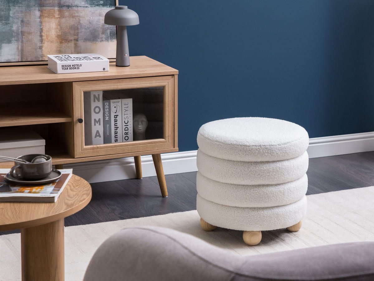 POUF Cremeweiß Chilly - Weiß/Braun, Textil (42/41/42cm) - Beliani