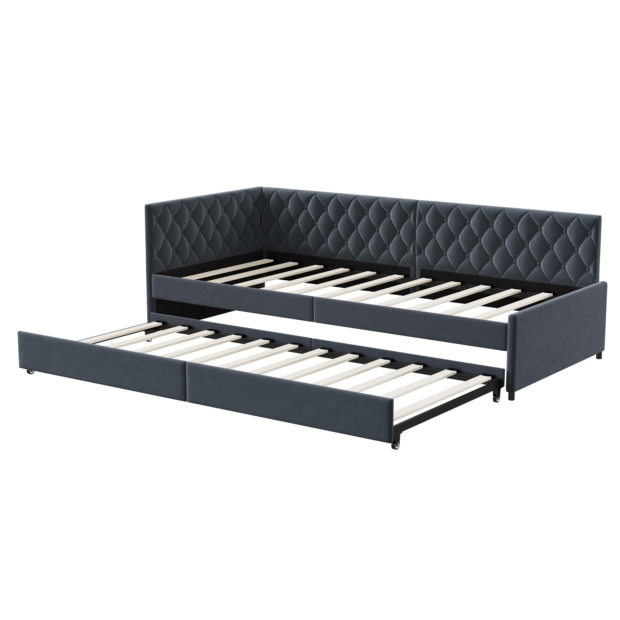 POLSTERBETT Ausziehbares Schlafsofa 2*90 x 200 cm, Grau, Samt - Grau, Textil/Metall (90/200cm)