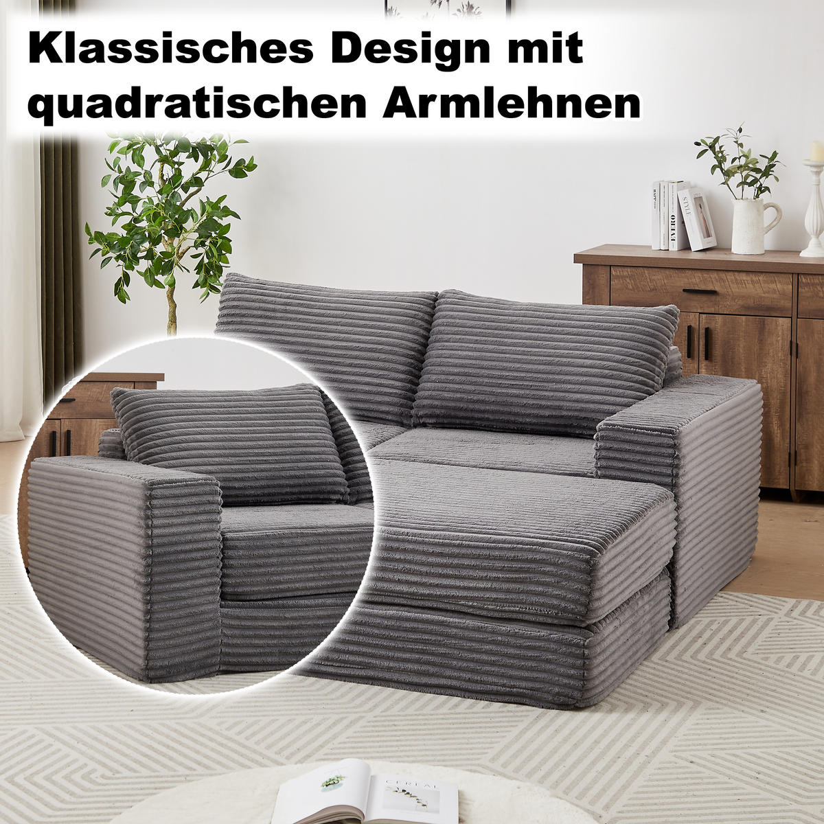 ECKSOFA DE-34544 2-in-1 mit Fußstütze und Kissen Grau - Grau, Textil (169.5/194cm) - ComfortXL