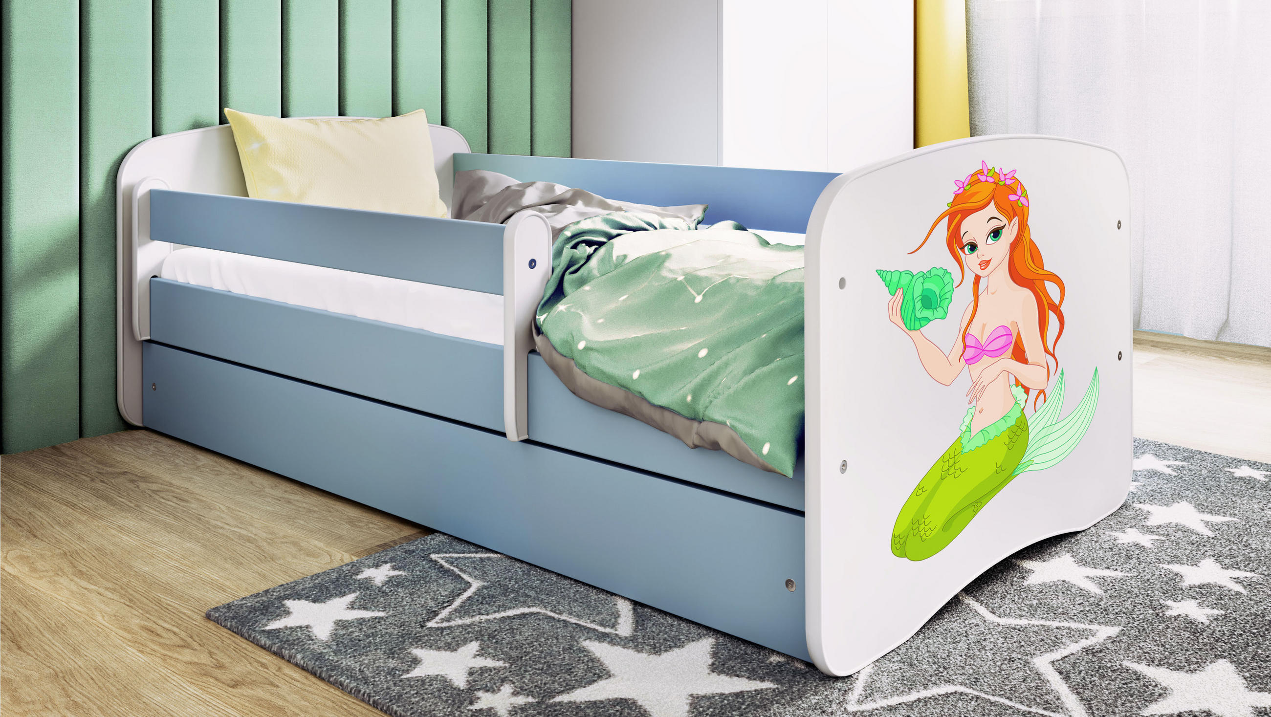 KINDERBETT Meerjungfrau mit Schublade und Matratze 160/80 - Blau, Holzwerkstoff (80/160cm) - RAUMHIRSCH FURNITURE
