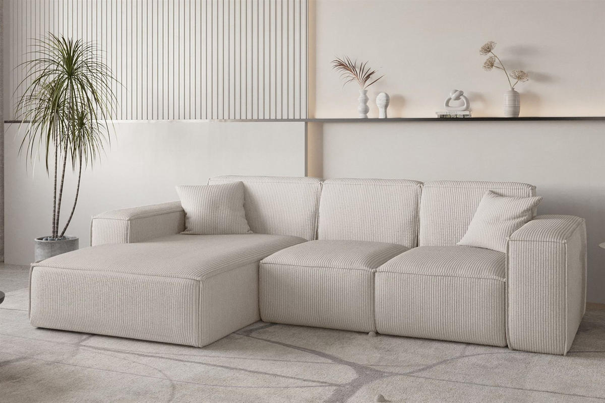 ECKSOFA Celes Premium Stoff Scala - Beige, Holzwerkstoff/Textil (266/165cm) - Fun Möbel