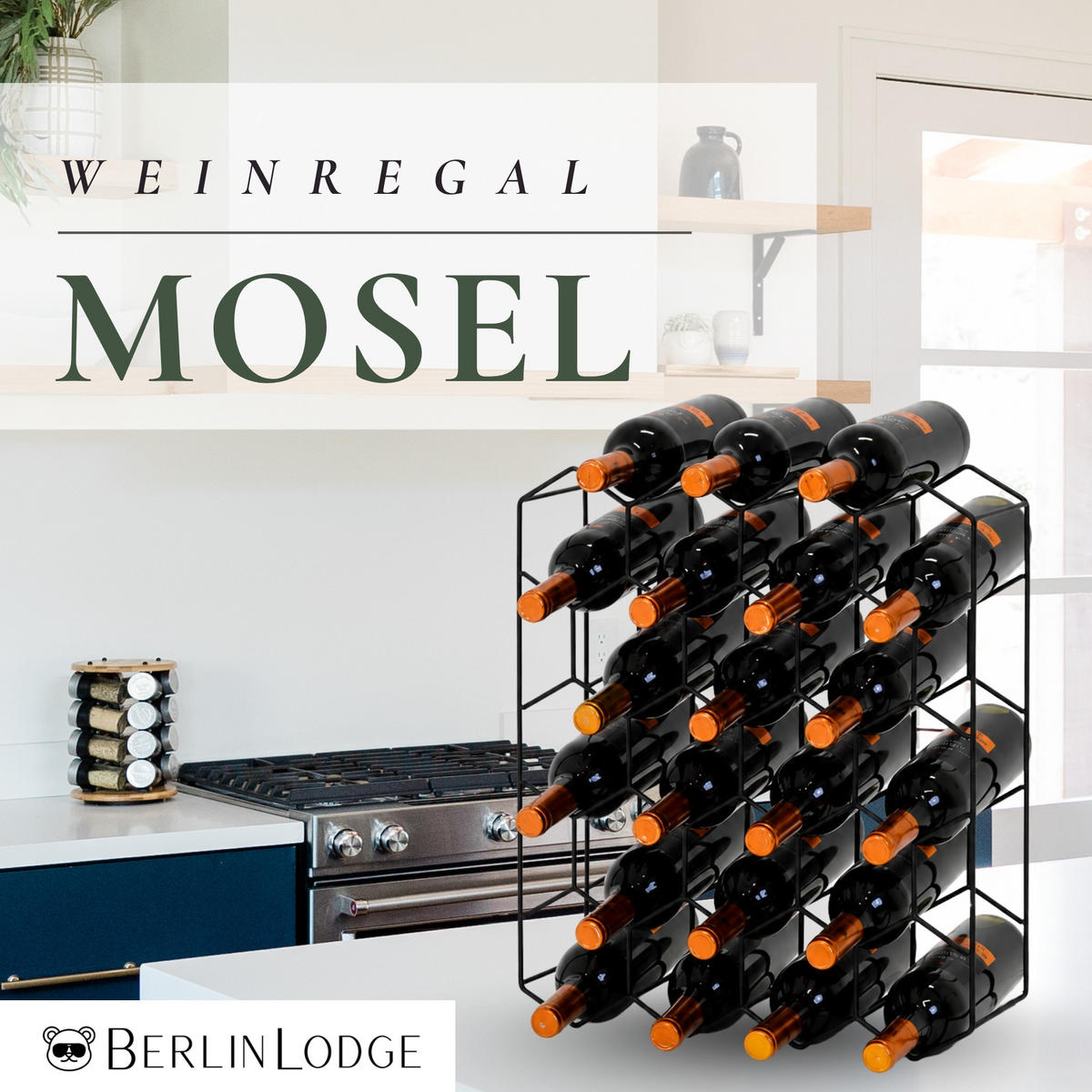 WEINREGAL Mosel HxBxT 50,8x44x14 cm 21 Flaschen Metall Schwarz - Schwarz, Metall (44/50.8/14cm) - BERLINLODGE