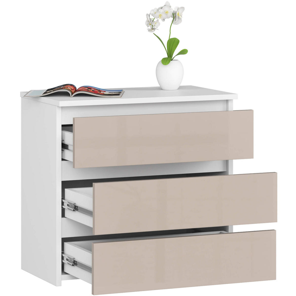 KOMODA Bílá, Cappuccino lesk 57/60/35 - bílá, kompozitní dřevo (60/57/35cm) - RAUMHIRSCH FURNITURE