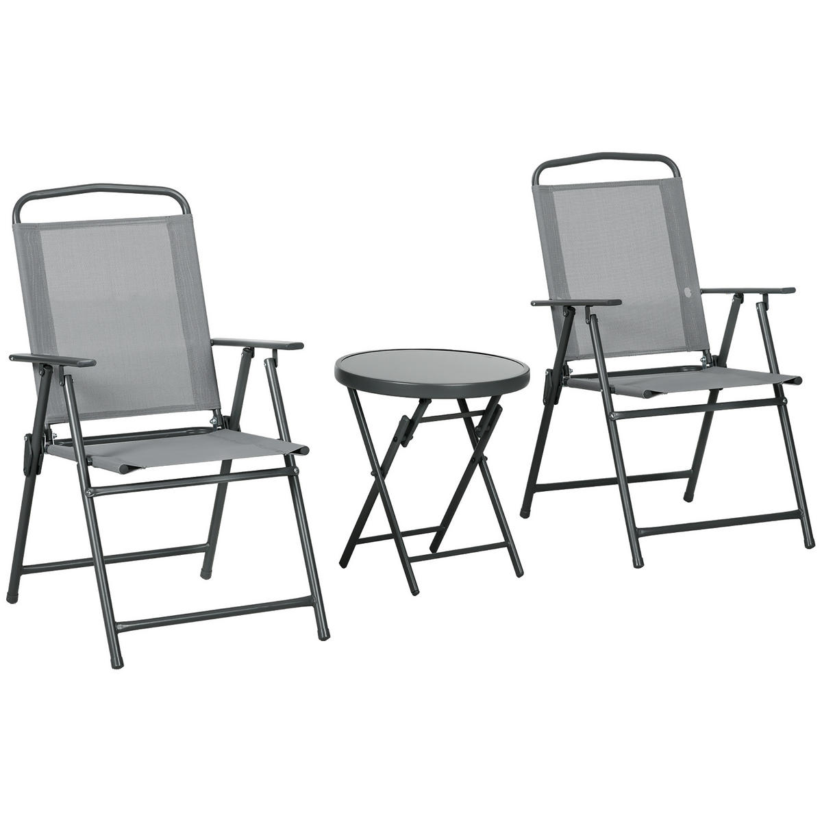 BISTRO-SET DE-07309 3-teilig, klappbar mit Glasplatte Hellgrau - Hellgrau, Metall - ComfortXL