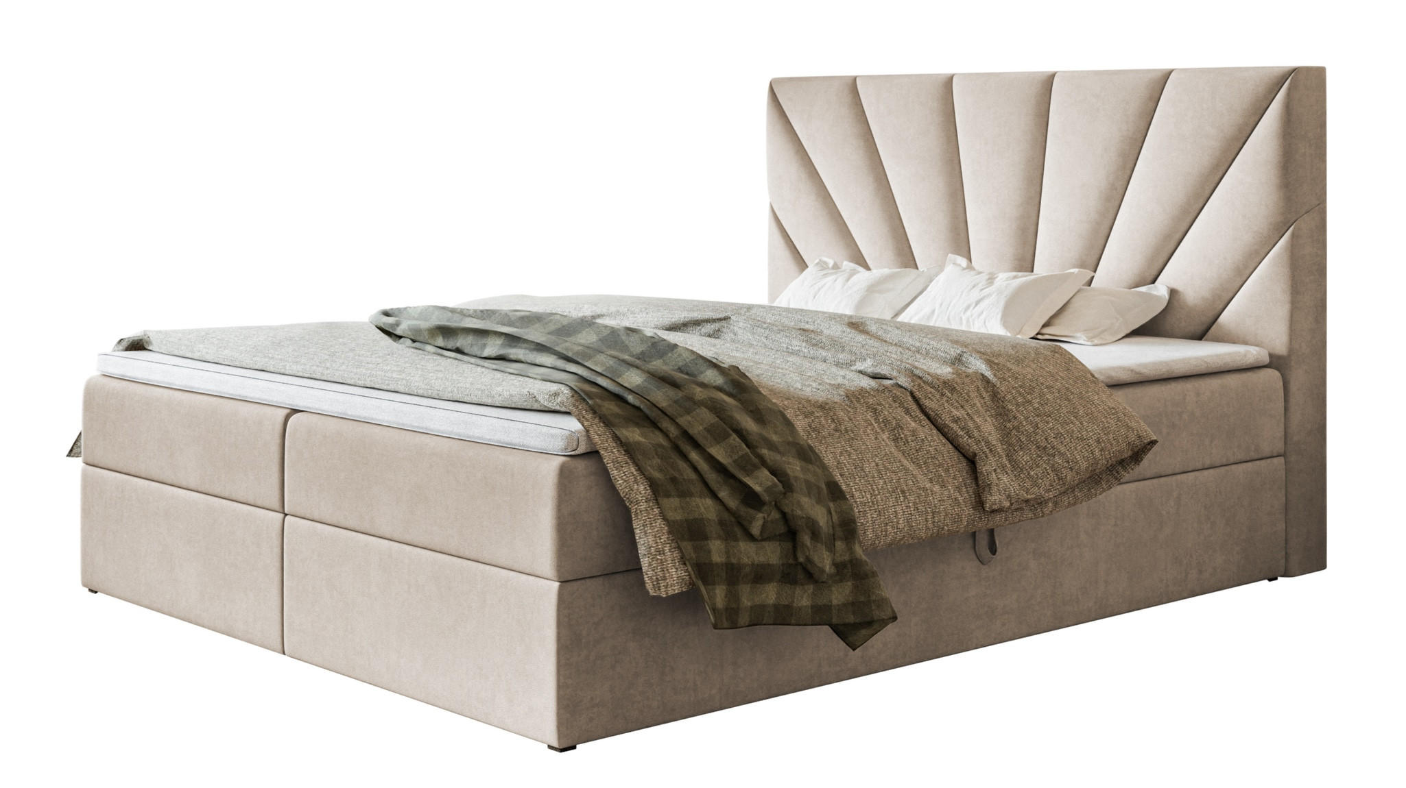 BOXBETT DENVER mit 2 Bettkästen, 180x200, Farbe: Beige, Velourstoff, Doppelbett mit Bonell-Matratze - Beige, Holz/Kunststoff (180/200cm) - Alpi-Möbel