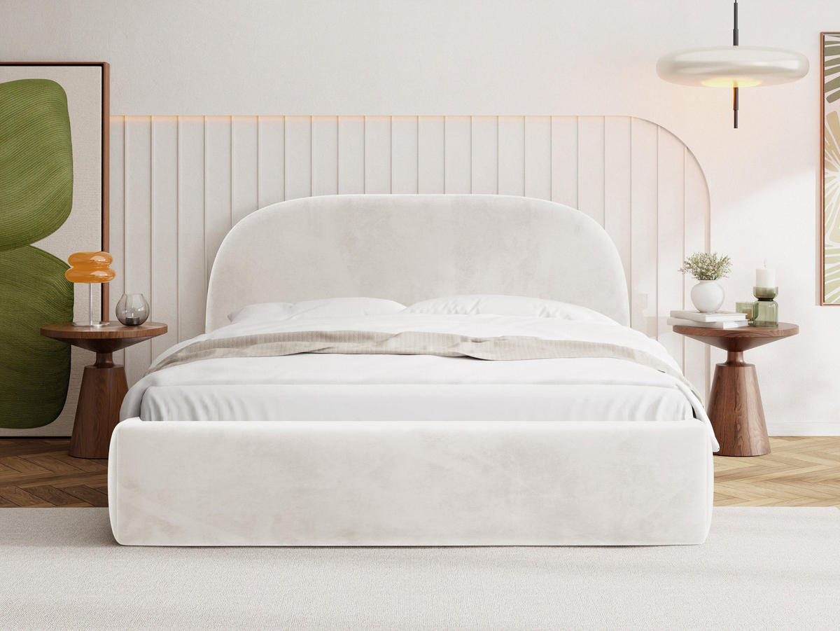 POLSTERBETT Puro mit Bettkasten, Creme Samt 120 x 200 cm – mit Metall-Lattenrost - Beige/Birkefarben, Kunststoff/Textil (120/200cm) - WFL GROUP