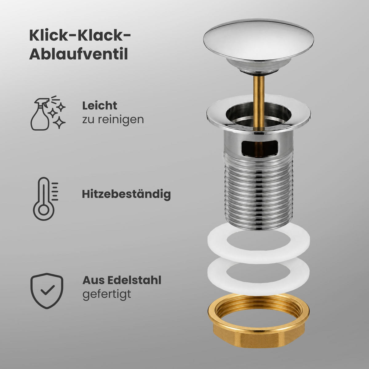 CLICK-CLACK-ABLAUFVENTIL Chrom - Silberfarben, Metall (6.6/10.2/10.2cm) - Akord