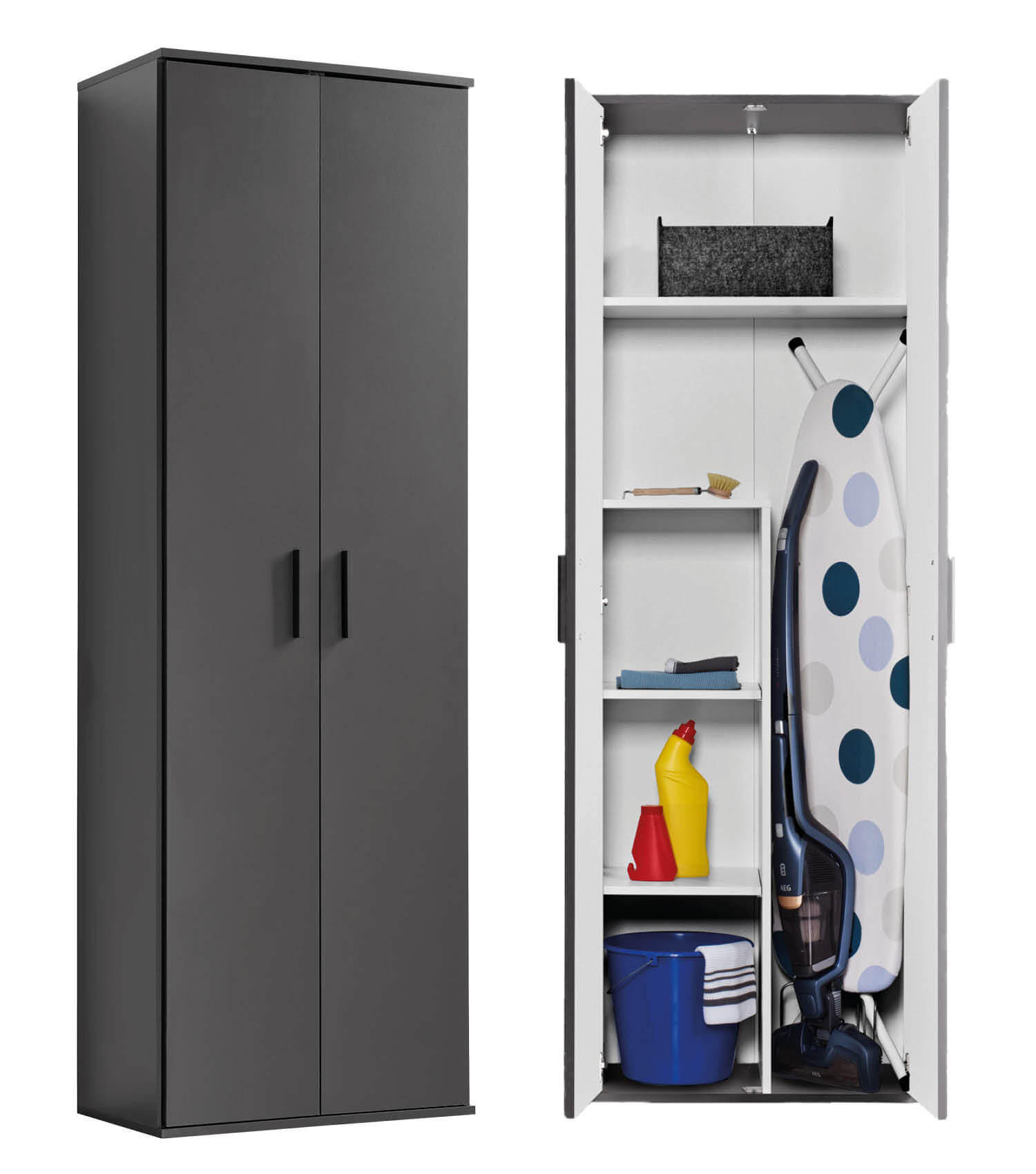 BESENSCHRANK Der Lange - Anthrazit/Schwarz, Holzwerkstoff (60/180/34cm) - Mokebo