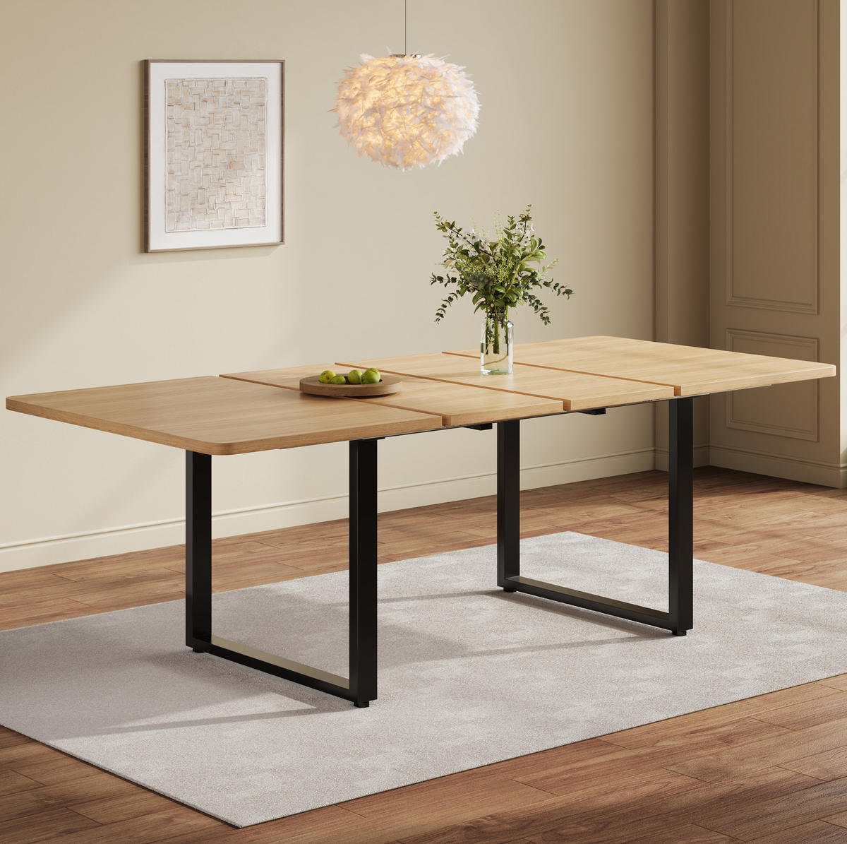 ESSTISCH aus MDF 140/180/220x80 cm Eichefarben ausziehbar für 6-10 Personen mit stabilen Metallbeinen - Eichefarben, Holzwerkstoff (220/90/75cm) - Modfu