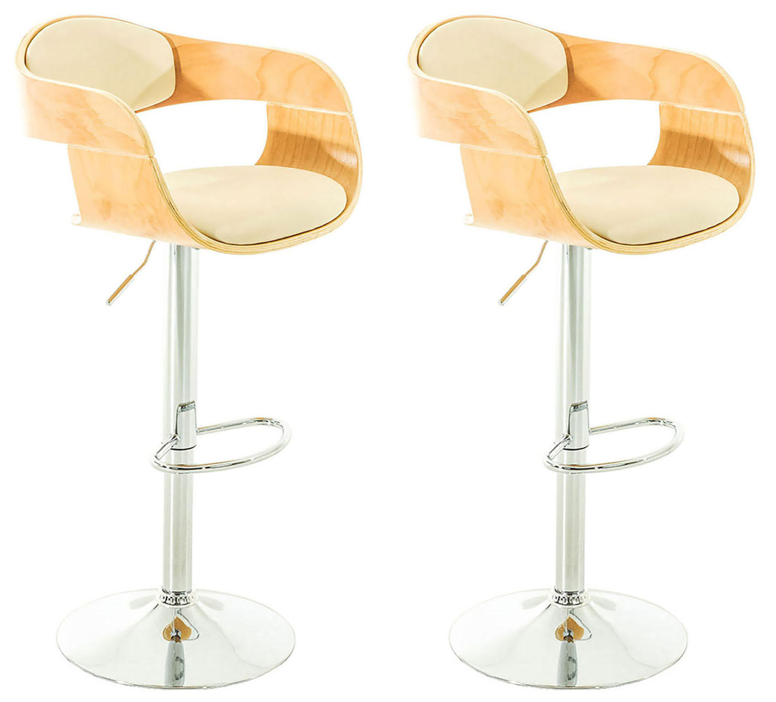 BARHOCKER 2er Set Lederlook natura/creme - Eukalyptusholzfarben/Creme, Textil/Metall (50/88/48cm) - CLP