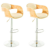 BARHOCKER 2er Set Lederlook natura/creme - Eukalyptusholzfarben/Creme, Textil/Metall (50/88/48cm) - CLP