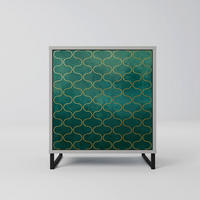 SIDEBOARD TESSELATED GREENERY, Grau, 57,5x42x67,5 cm, Schwarze Metall-Rahmenfüße - Multicolor/Schwarz, Holzwerkstoff/Metall (57.5/67.5/42cm) - SpaceRebels