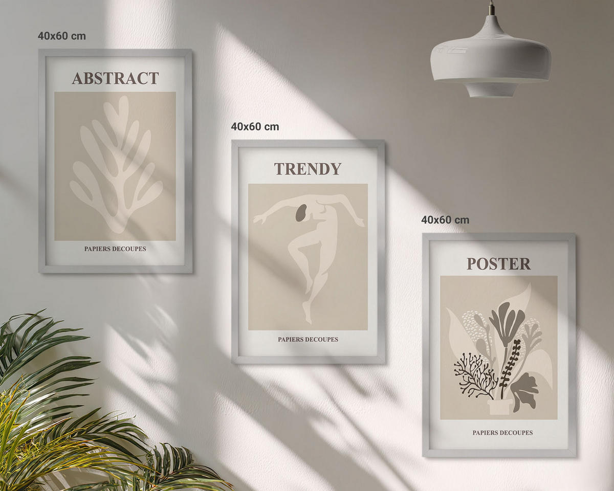 BILDER SET 3er Set - 40x60 cm Silberner Rahmen - Blumenmuster beige braun - Silberfarben, Kunststoff (40/60cm) - TULUP