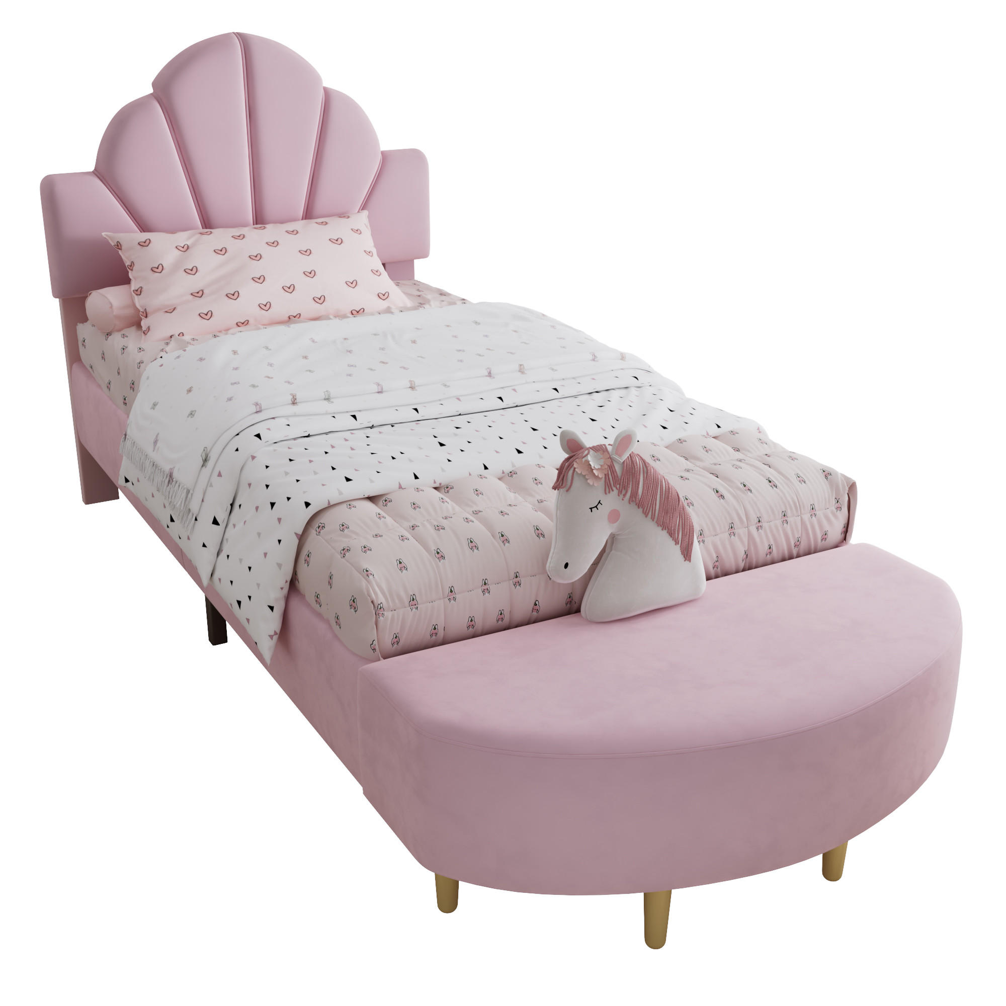 POLSTERBETT 90/200 cm Rosa mit Samtkopfteil und Bettbank - Rosa, Textil (90/200cm) - OKWISH