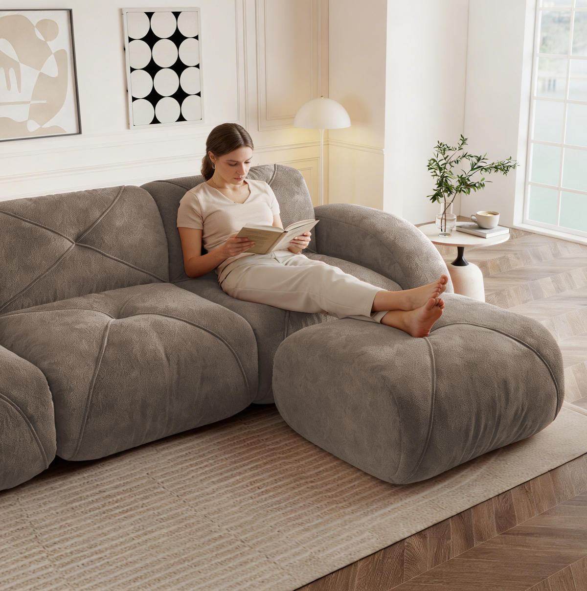 SOFA modular rahmenlos Chenille Braun - Braun, Kunststoff (171/76/358.1cm) - Meubliv