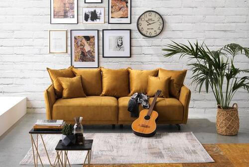 BIGSOFA Velours Orange  - Schwarz/Orange, Design, Textil/Metall (226/91/103cm) - Carryhome