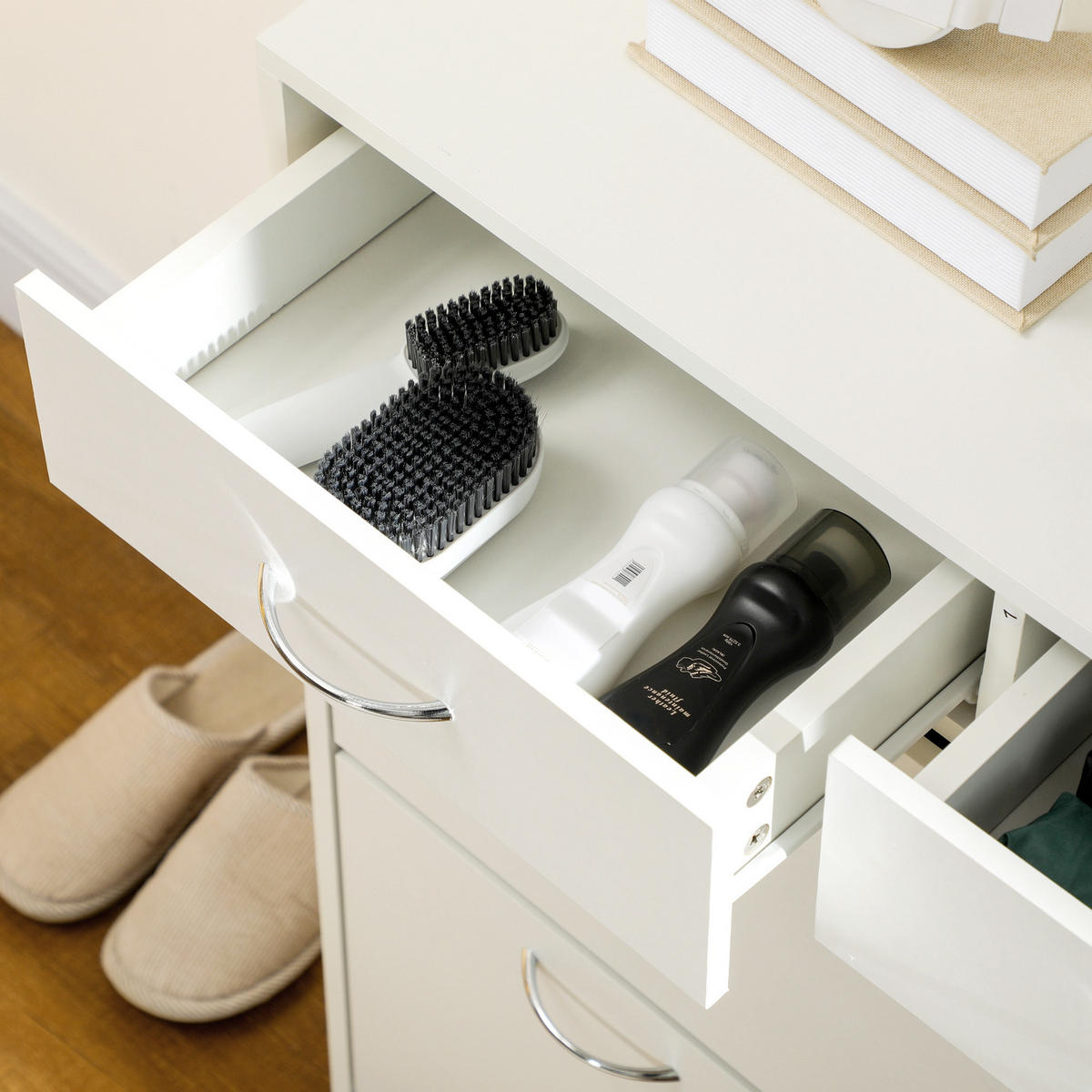 SCHUHSCHRANK DE-14997 2 Klapptüren & 2 Schubladen Naturholz - Weiß, Holzwerkstoff (80/91.5/30cm) - ComfortXL