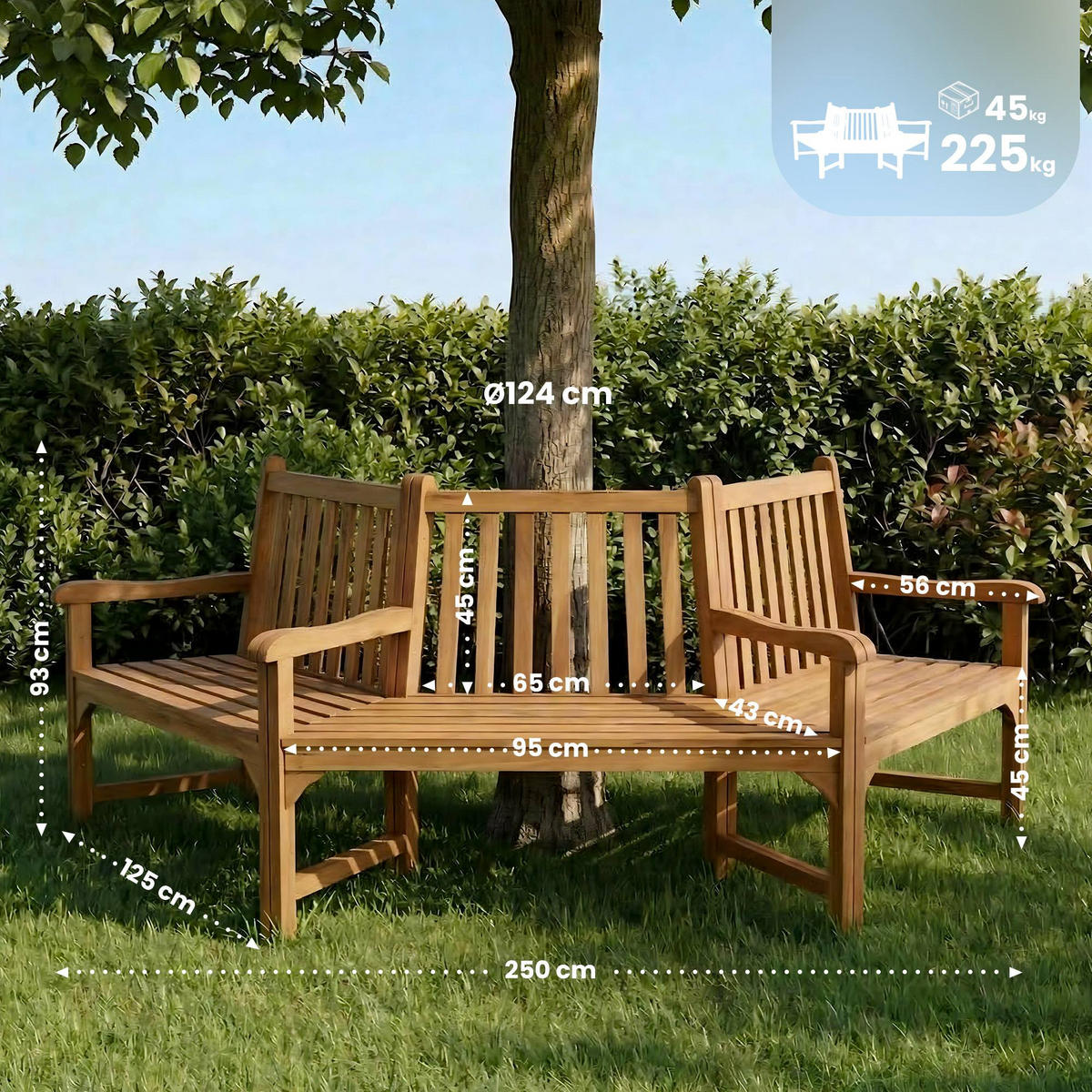 GARTENBANK 250/125 cm Holz Teak - Teakfarben, Holz (250/93/125cm) - CLP