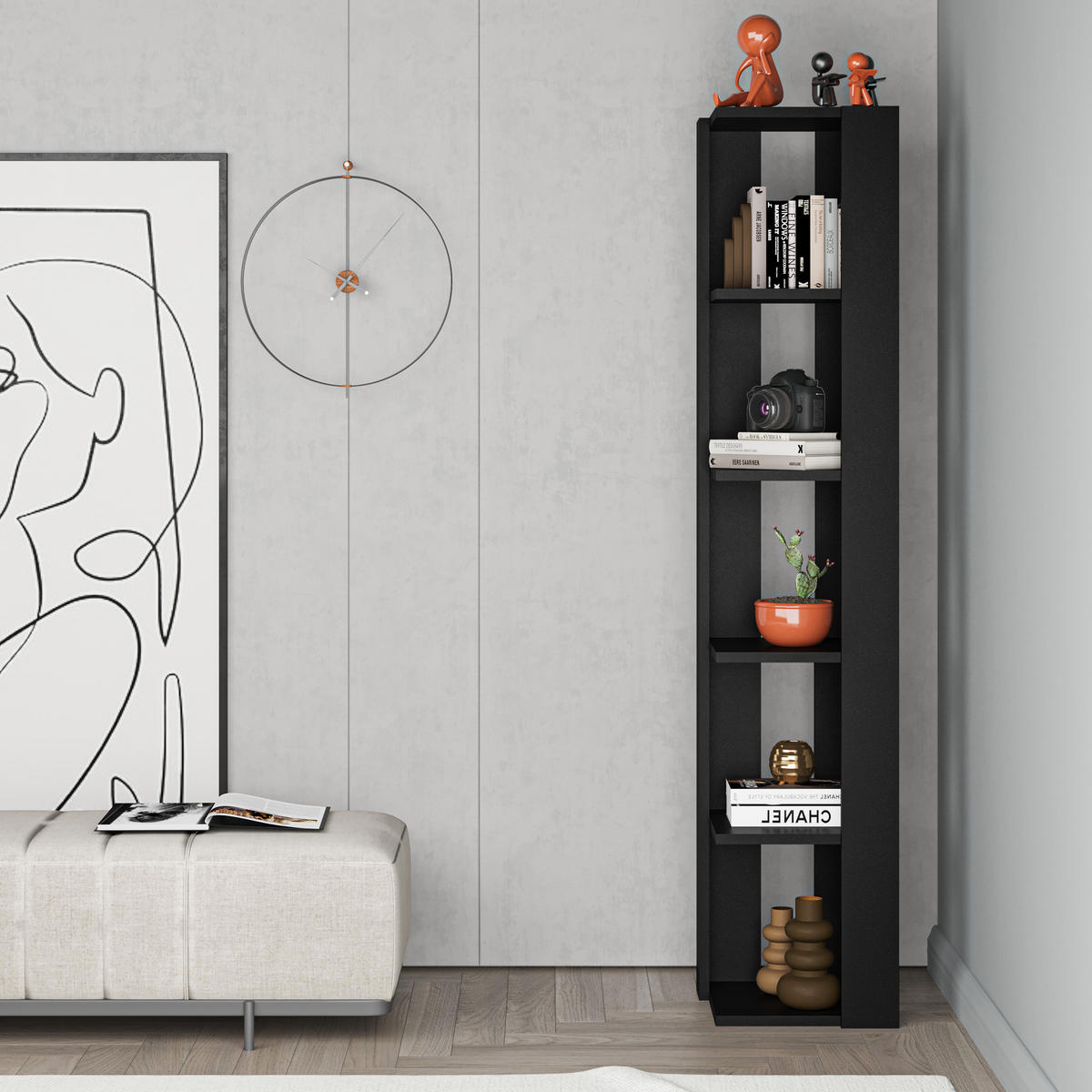 ECK BÜCHERREGAL Nati Schwarz Bute 34/34/161 cm - Schwarz, Holzwerkstoff (34/160.8/34cm) - Decortie