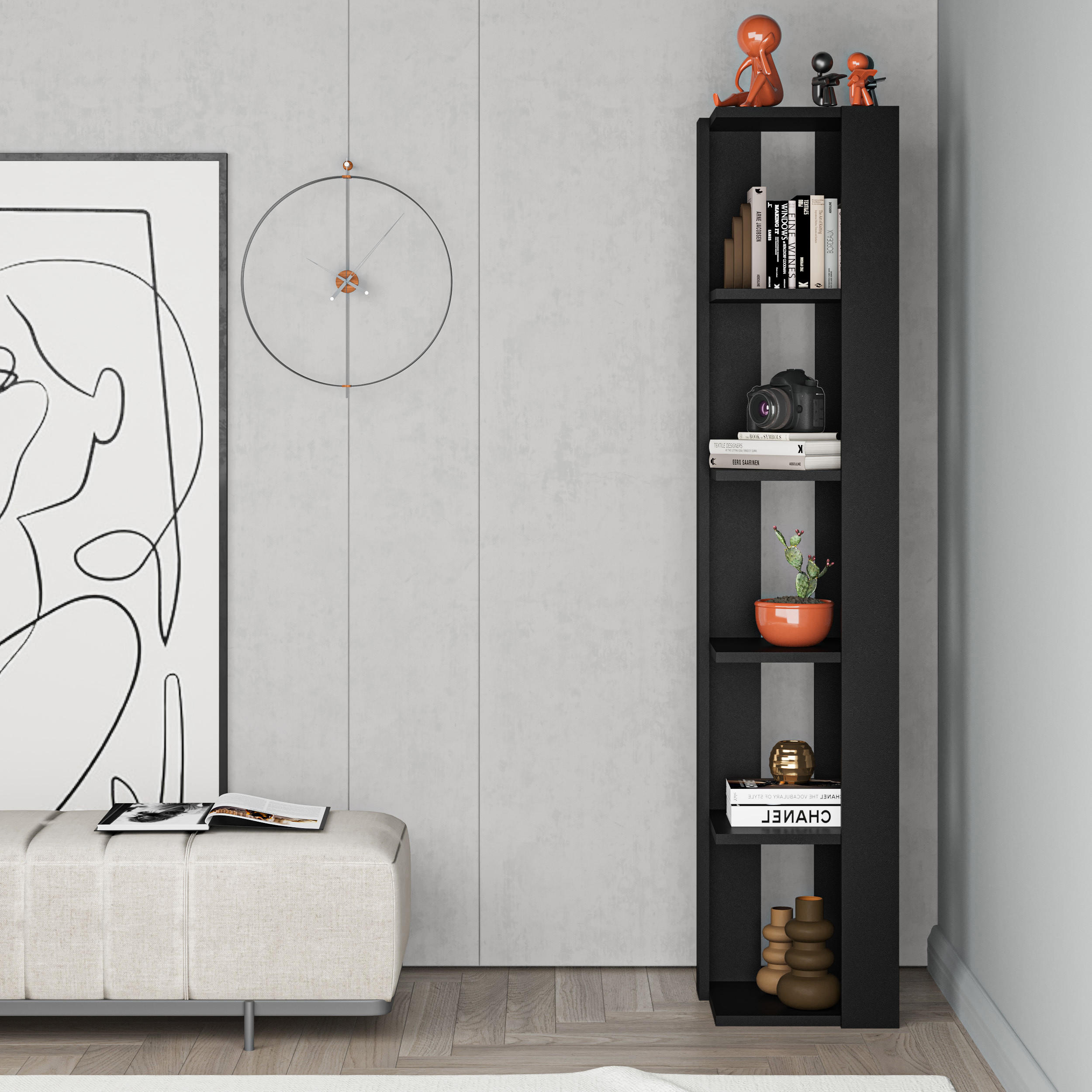 Thumbnail - Decortie Eck, Schwarz, Holzwerkstoff, 34x160.8x34 cm, Wohnzimmer, Regale, Bücherregale