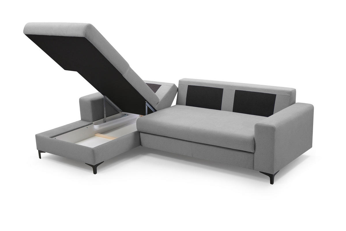 ECKSOFA AVRA L-förmig, mit Stauraumbehälter-in RINO-Stoff, Komfort & Eleganz, lose Rückenkissen, freistehend, LINKS 165x251x85 cm Dark grey - Dunkelgrau, Holz/Textil (165/251cm) - DomoHome