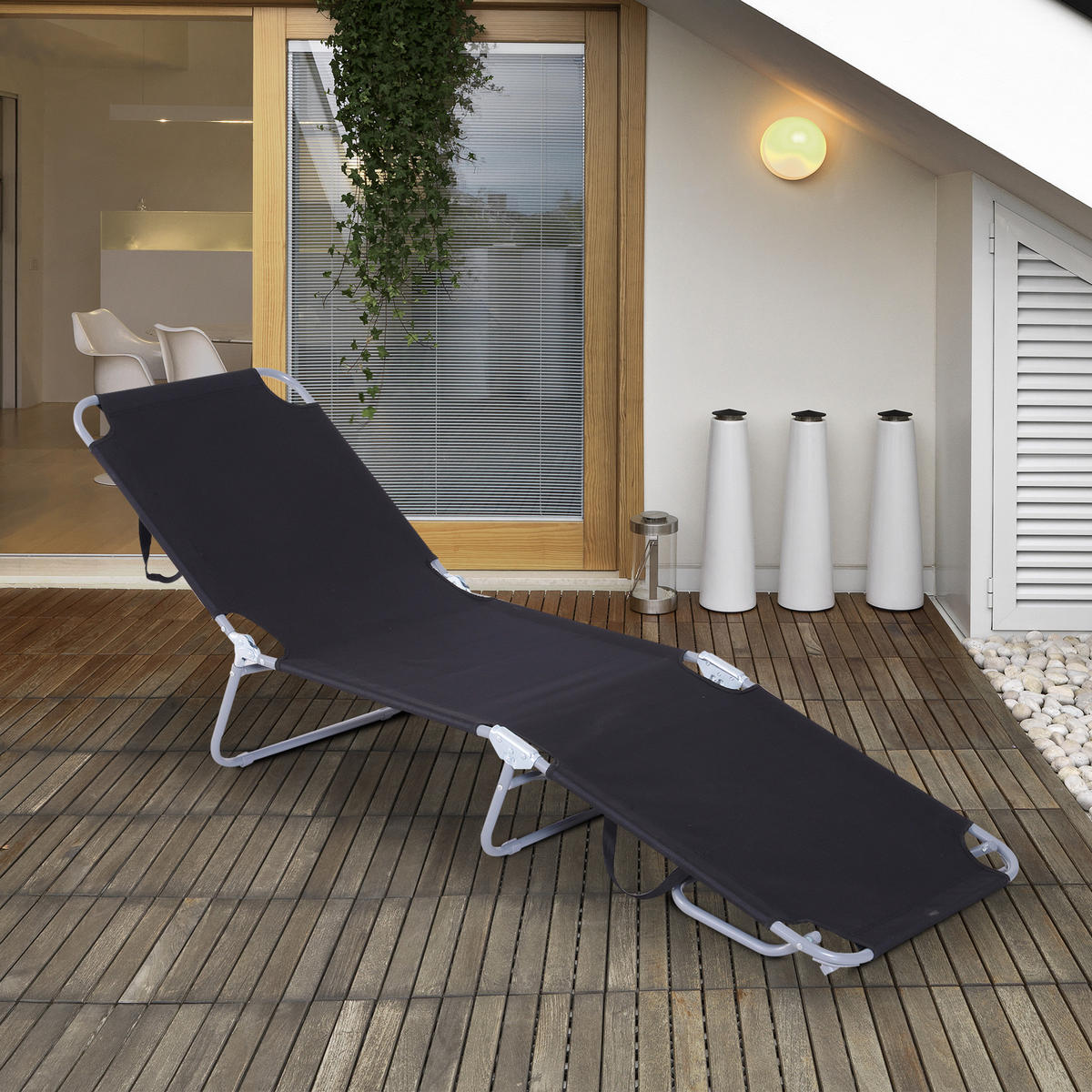 SONNENLIEGE Klappbare ,187*55*24 cm - Schwarz, Metall (55/24/187cm) - Vallsero