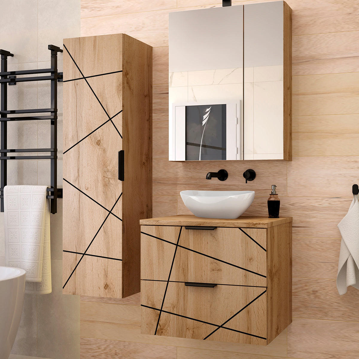 BADMÖBEL 60.6cm Teren 2er-Set Holz - Braun, Holzwerkstoff (60.6/52.2/46.5cm) - Petits-meubles