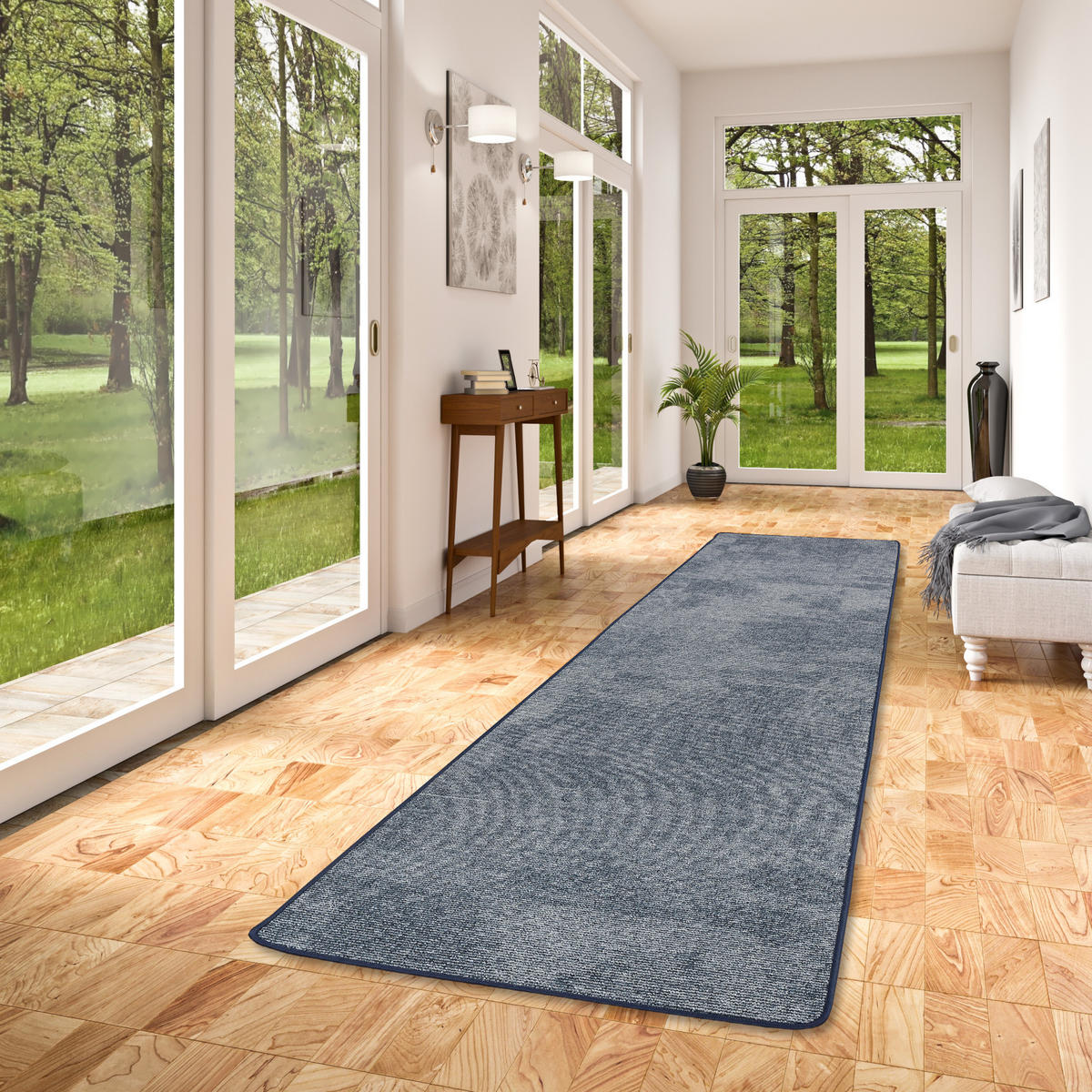 STREIFENBERBER TEPPICH LÄUFER LINES MELIERT - Blau, Textil (100/100cm) - Snapstyle