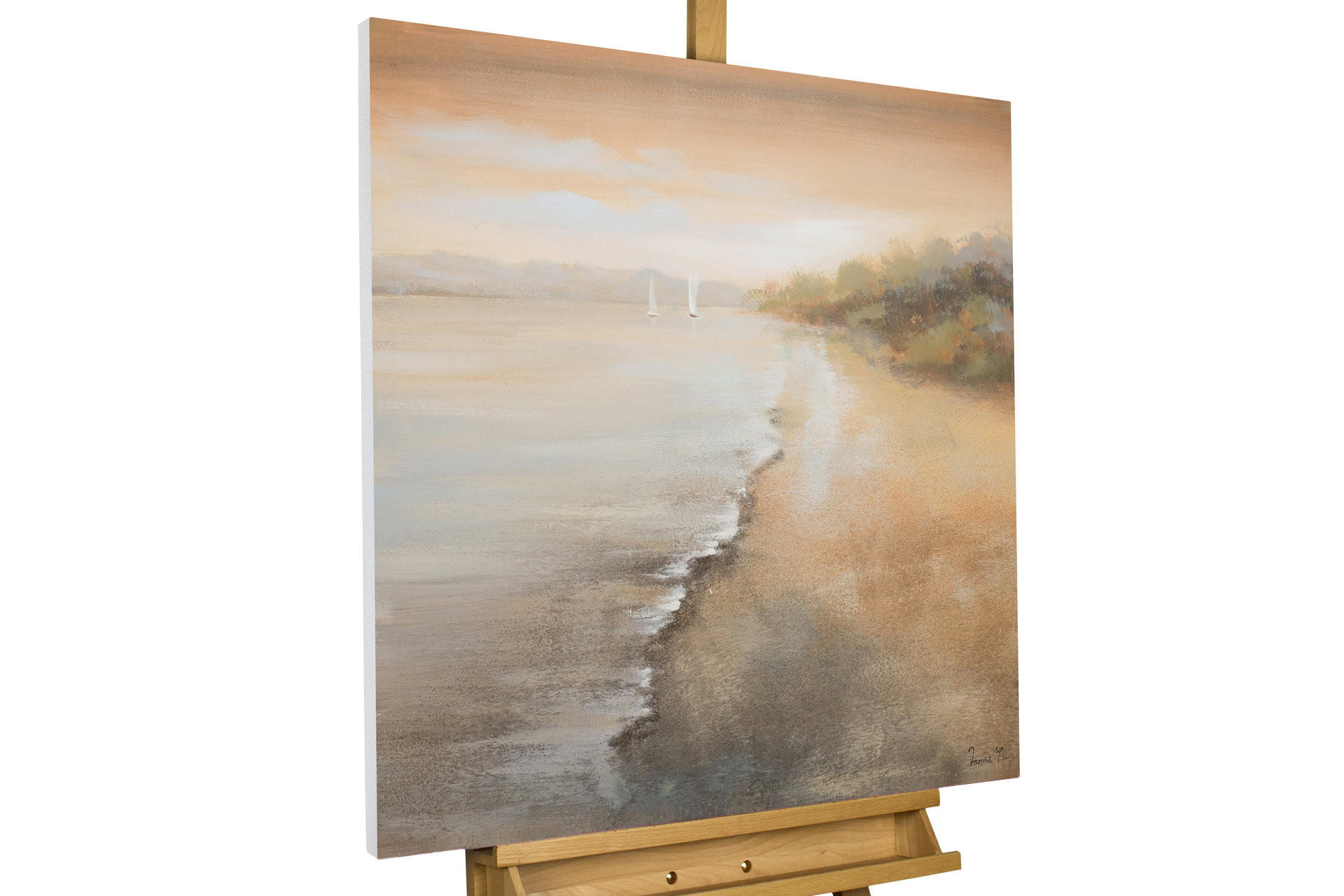 OLEJOMAĽBA 80/80 cm, More a pláž - hnedá, drevo/textil (80/80cm) - KUNSTLOFT