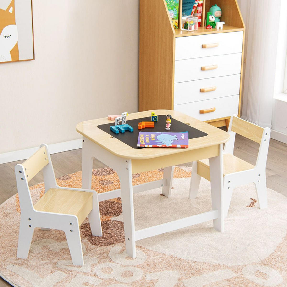 KINDERTISCH mit 2 Stühlen weiß (3-tlg) - Weiß, Holzwerkstoff (60/49/60cm) - COSTWAY