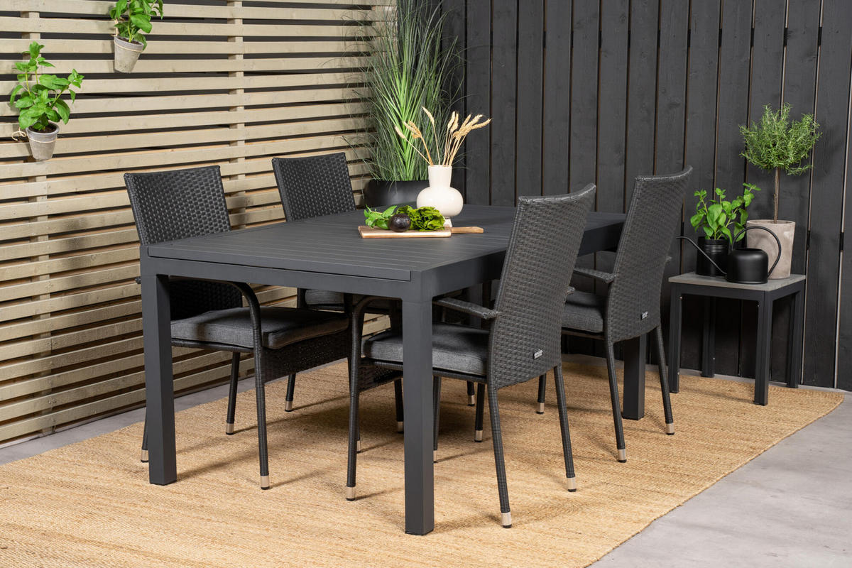 GARTENESSTISCH MARBELLA Schwarz 100x160x75 cm - Schwarz, Metall (160/100/75cm) - FURNLUX