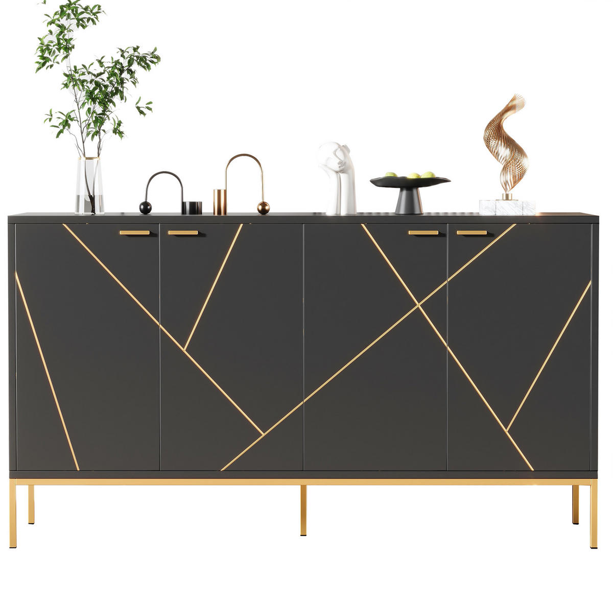 SIDEBOARD 150/40/80 cm in Schwarz mit 4 Türen und verstellbaren Einlegeböden - Schwarz, Holzwerkstoff (150/80/40cm) - Flora Grace