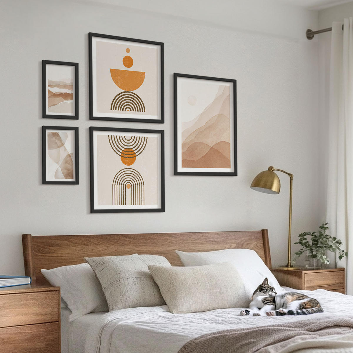 BILDER SET 5er Set - 50x50 cm & 20x30 cm & 40x60 cm Schwarzer Rahmen - Strukturen schattieren Minimalismus - Schwarz, Kunststoff (40/60cm) - TULUP