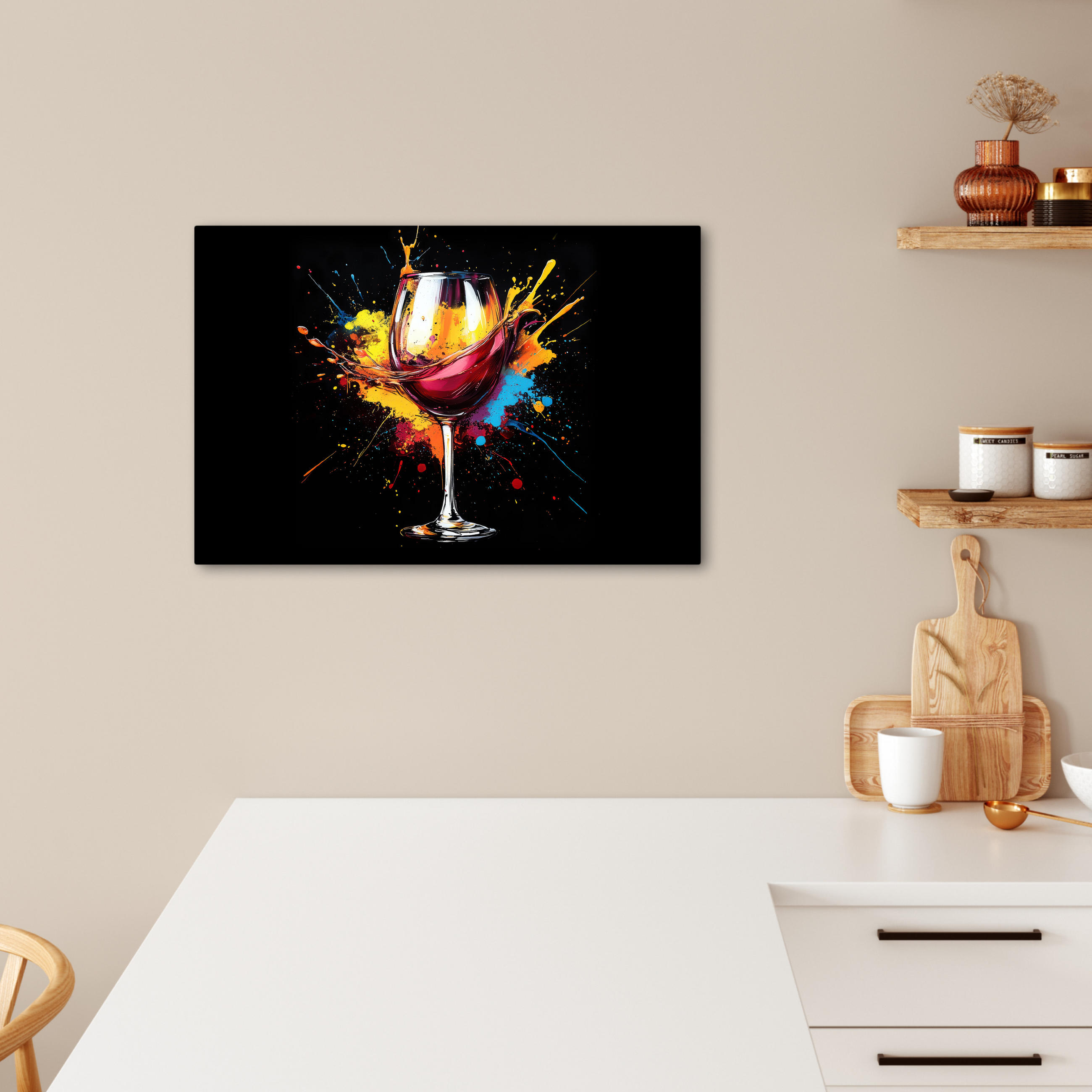 LEINWANDBILD Wein - Glas - Graffiti - Getränk - Rot - Farbe Gemälde 60x40 cm - Weinrot, Textil (60/40cm) - MuchoWow