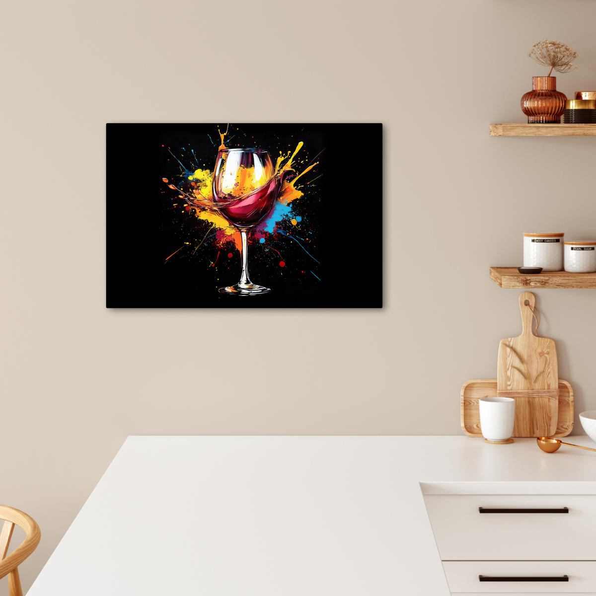 LEINWANDBILD Wein - Glas - Graffiti - Getränk - Rot - Farbe Gemälde 60x40 cm - Weinrot, Textil (60/40cm) - MuchoWow