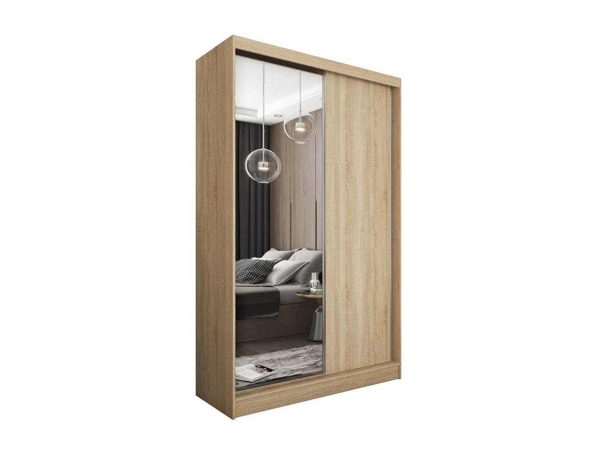 SCHWEBETÜRENSCHRANK PATRIZIA 120/216/61 cm 2-türig mit Spiegel Sonoma Eiche - Sonoma Eiche, Holzwerkstoff (120/216/61cm) - MASSENO
