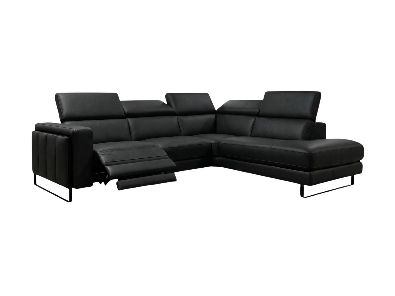 ECKSOFA Marchesi Echtleder mit 1 x Relaxfunktion Schwarz - Schwarz, Leder/Metall (257/80/220cm)
