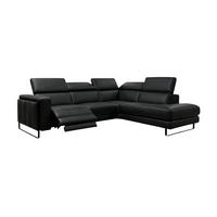 ECKSOFA Marchesi Echtleder mit 1 x Relaxfunktion Schwarz - Schwarz, Leder/Metall (257/80/220cm)