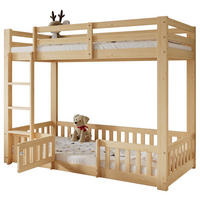ETAGENBETT 90/200 cm aus Kiefern mit rechtwinkliger Treppe, Tür und freiem Raum darunter, Natur - Naturfarben, Holzwerkstoff (90/200cm) - Redom