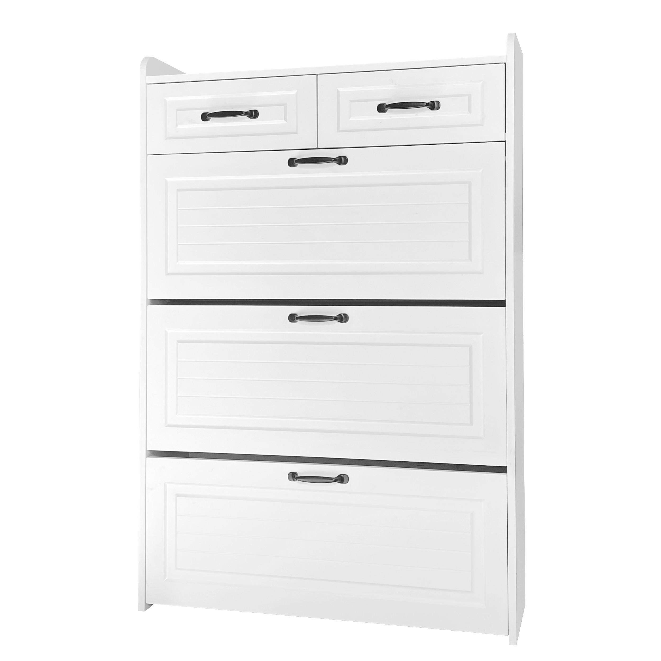 SCHUHSCHRANK aus Spanplatte 80x23,5x131cm in Weiß mit 3 Klappen & 2 Schubladen - Weiß, Holzwerkstoff (80/131/23.5cm) - Modfu