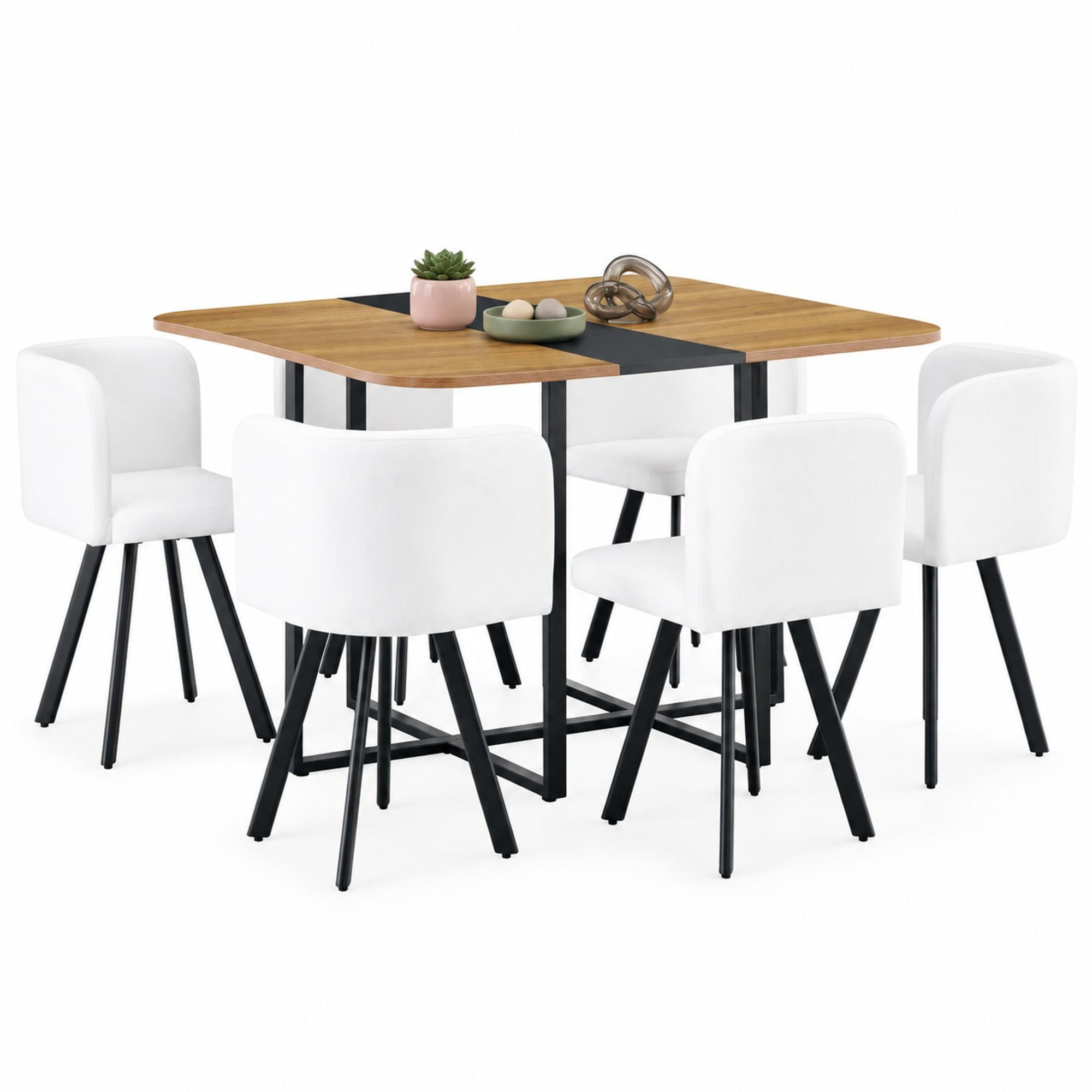 ESSTISCH-SET ausziehbar mit 4 Stühlen Naturholzoptik Schwarz - Schwarz, Metall (100/79/150cm) - Meubliv