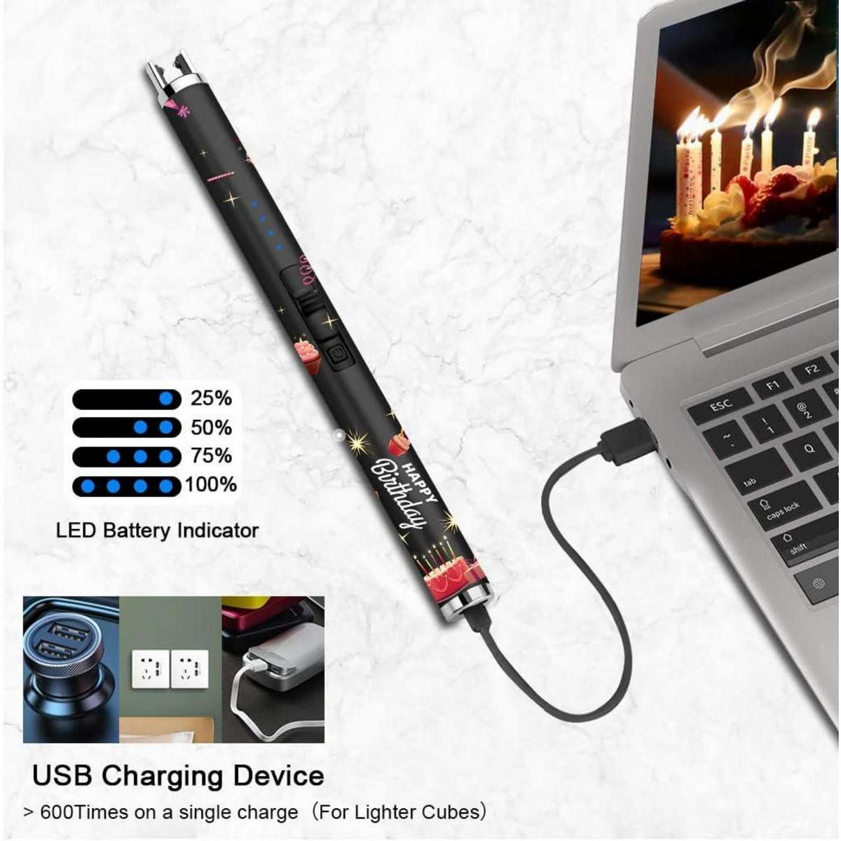 FEUERZEUG Bogen USB wiederaufladbar mit LED-Anzeige Schwarz - Schwarz, Kunststoff (0.5/0.5/10cm)